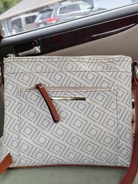 Liz Claiborne White and Brown Geometric Crossbody Bag